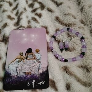 Handmade pastel purple two piece tarot bracelet and earring jewelry set